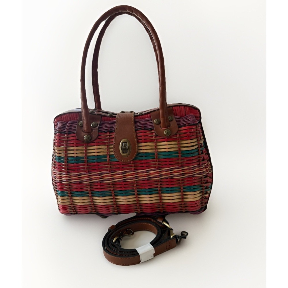 Patricia Nash Spring Wicker Multi Stripe Lucena Satchel Shoulder Bag Excellent